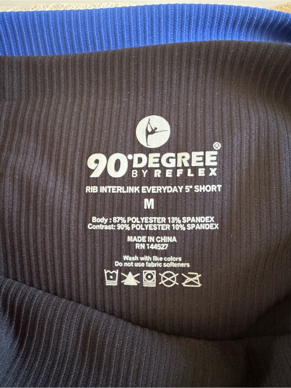 90 Degree By Reflex Ribbed High-Waist Bike Shorts — Black & Blue - Picture 4 of 6